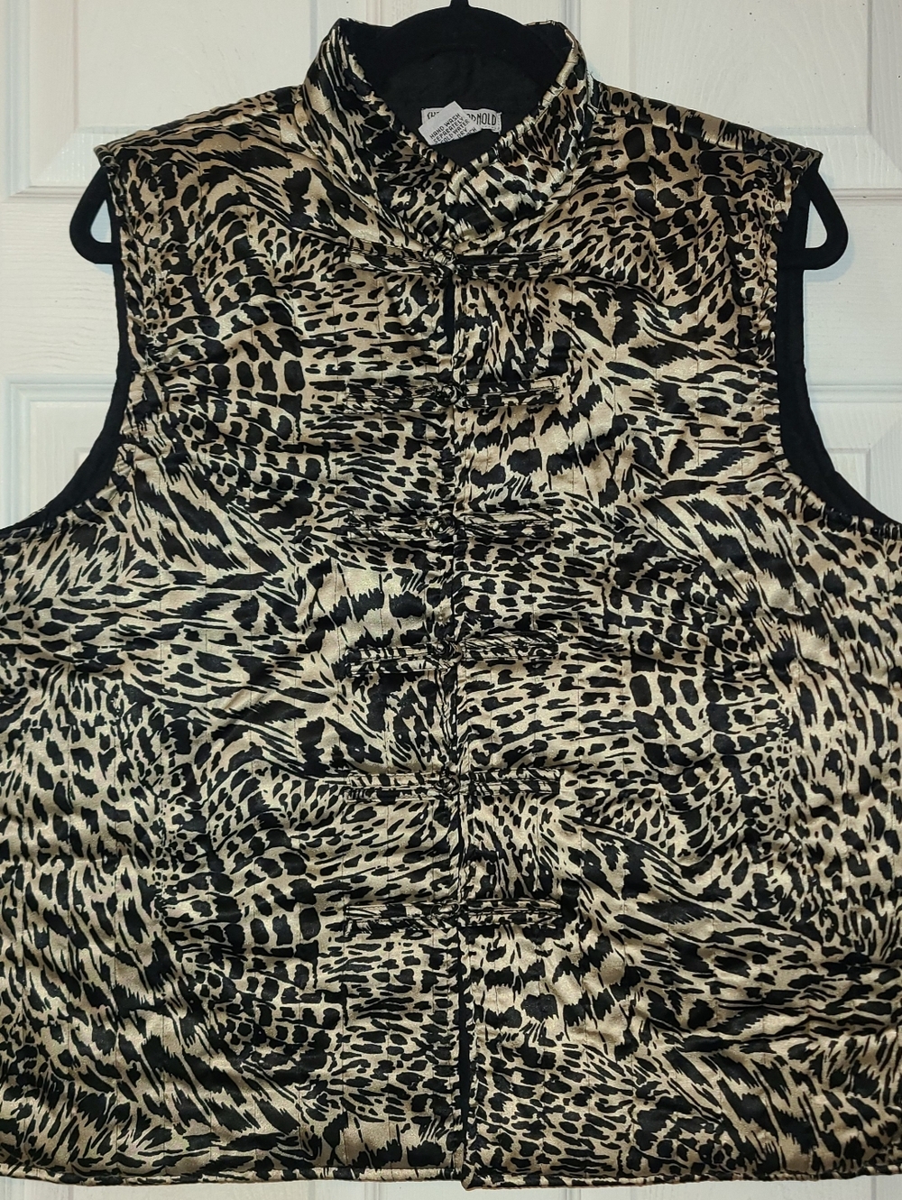 Shelly & Arnold Women's Beige Black Animal Print Frog Closure Vest Size M
